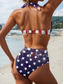 cheap Independence Day swimwear-Women&#039;s Swimwear Patriotic  Bikini 2 Piece Cheeky Swimsuit Backless Vacation Beach Wear Graphic Flag Halter Neck Sleeveless Bathing Suits