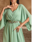 ieftine Sub $129,99-Rochie Verde Mama Miresei Elegantă Casuală Decolteu în V Lungime Pe Podea Chiffon Mâneci 3/4 cu Cristale