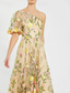 cheap Floor Length-Floral Embroidered A-Line Dress Mother of the Bride Dress Elegant Vintage One Shoulder Ankle Length Tulle Short Sleeve with Flower Wedding Guest Dress 2025