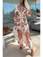 ieftine Rochie Boho de vacanță-Pentru femei Rochii Midi Rochii Tip Cămașă Rochie florala Rochie Boho Rochie imprimata Modă Concediu Ieșire Fit regulat Floare Manșon Lung În V Portocaliu Trifoi Gri Vară
