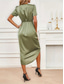 cheap Cocktail Dress-Women&#039;s Midi Dress Party Dress Cocktail Dress Satin Dress Elegant Fashion Romantic Wedding Party Wedding Guest Regular Fit Plain Short Sleeve V Neck Black Champagne Wine Green Summer
