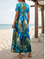 preiswerte Boho Kleider-Damen Maxikleid Sommerkleid A Linie Kleid Urlaub Lässig Täglich Normale Passform Grafik Stammes Kurzarm V Ausschnitt Blau Sommer