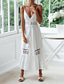 cheap White Casual Dresses-Women&#039;s Midi Dress Cotton Linen Dress Slip Dress Boho Dress Basic Classic Modern Vacation Holiday Going out Regular Fit Plain Sleeveless Spaghetti Strap White Summer