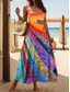 preiswerte Kunst &amp; Design Kleider-Damen Maxikleid A-Linie Kleid Sommerkleid Unterkleid Urlaub Lässig Täglich Reguläre Passform Grafik Geometrisch Ärmellos V-Ausschnitt Regenbogen Sommer Frühling