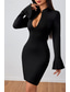 levne černé mini šaty-Dámské Mini šaty Černé šaty Koktejlky Bodycon Formální šaty Módní Dovolená Víkend Běžný Bez vzoru Dlouhý rukáv Stojáček Černá Léto