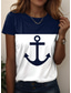 cheap Stripe&amp;Geometric tee-Women&#039;s T Shirt Floral Casual Short Sleeve Round Neck Regular Tops Daily Print White Wine Navy Blue Blue Dusty Blue Summer
