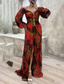 cheap Elegant Floral Dresses-Women&#039;s Long Dress Maxi Dress Party Dress Ruched Dress Fashion Party Evening Party Regular Fit Flower Long Sleeve V Neck Yellow Wine Blue Green Summer