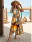 abordables Art &amp; Design Robe-Robe Maxi Femme Robe A Ligne Robe T-Shirt Robe Tee Vacances Décontractées Plage Régulière Imprimé Graphique Abstrait Manches Courtes Col Montant Jaune Été