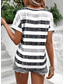 cheap Stripe&amp;Geometric tee-Women&#039;s T Shirt Striped Casual Short Sleeve V Neck Regular Tops Daily Weekend Beach Wear Print Light Grey Summer