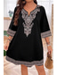 cheap Boho Dress-Women&#039;s Mini Dress Boho Dress Print Dress Fashion Classic Daily Beach Weekend Regular Fit Flower Half Sleeve V Neck Black Summer