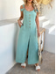 cheap Vacation Jumpsuit-Women&#039;s Normal Jumpsuit Streetwear Solid Color Sleeveless U Neck Buttons Street Daily Regular Fit Black Brown Green Summer
