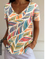 cheap Stripe&amp;Geometric tee-Women&#039;s T Shirt Ombre Graphic Geometric Casual Short Sleeve V Neck Regular Tops Daily Print Rainbow Summer Spring