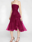 cheap Cocktail Dresses-A-Line Cocktail Dresses Elegant Dress Formal Wedding Tea Length Sleeveless Off Shoulder Organza with Pleats Ruffles