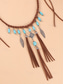 voordelige Dames ketting-dames bohemian gevlochten leren ketting met turquoise kralen, veren en kwastjes - perfect voor muziekfestivals en vakantie-outfits