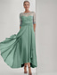 cheap Floor Length-Blue Green Embroidered A-Line Dress Mother of the Bride Dress Elegant Jewel Neck Floor Length Chiffon Half Sleeve Wrap Included with Lace Ruffles Tier 2025