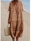 abordables Robe Rayée et Géométrique-Robe midi pour femme, robe d&#039;été, robe trapèze, vacances, décontractée, plage, lin, comme pour sortir, coupe ample, manches courtes, col en V, bordeaux, orange, blanc cassé, gris foncé