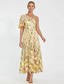cheap Floor Length-Floral Embroidered A-Line Dress Mother of the Bride Dress Elegant Vintage One Shoulder Ankle Length Tulle Short Sleeve with Flower Wedding Guest Dress 2025