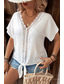 cheap Lace Tops-Women&#039;s Blouse Lace Tops Plain Stylish Short Sleeve V Neck Regular Tops Daily Going out Lace White Summer