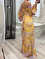 cheap Elegant Floral Dresses-Women&#039;s Long Dress Maxi Dress Party Dress Ruched Dress Fashion Party Evening Party Regular Fit Flower Long Sleeve V Neck Yellow Wine Blue Green Summer