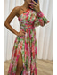 cheap Elegant Floral Dresses-Women&#039;s Long Dress Maxi Dress Prom Dress Party Dress Print Dress Elegant Fashion Party Special Occasion Regular Fit Flower Long Sleeve One Shoulder Yellow Purple Green Summer