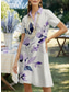 preiswerte Blumenkleid-Damen Midikleid A Linie Kleid Urlaub Lässig Täglich Date Normale Passform Blumen Grafik Blatt Kurzarm Hemdkragen Silber Sommer Frühling