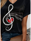 cheap Art&amp;Design tee-Music Festival Women&#039;s T Shirt Graphic Music Casual Short Sleeve V Neck Regular Tops Daily Weekend Vacation Wear Print Black Summer