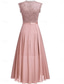 abordables Moins de 129,99 $-Robe de la mère de la mariée robe invitée de mariage élégante décontractée col rond longueur de sol en polyester sans manches avec dentelle