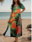 economico Arte &amp; Design Abito-Vestito maxi da donna abito a campana abito a T-shirt abito da spiaggia casual vacanza vestibilità regolare grafica floreale manica corta colletto tondo verde scuro estate