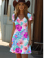 preiswerte Blumenkleider-Damen Boho Kleid Western Kleid Vintage Mini Kleid T-Shirt Kleid Tee Kleid Sonnenkleid Sommerkleid Urlaub Lässiges Strand Alltagskleid Ausgehen Reguläre Passform Floral Grafik Kurzarm V-Ausschnitt