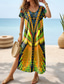 tanie Sukienki boho-Damskie Sukienka midi Sukienka letnia Sukienka A line Urlop Codzienny Boho Motylkowy Urlop Plaża Regularny Graficzny W Tureckie Wzory Plemienny Krótki rękaw Wycięcie pod szyją Żółty Czerwony Niebieski