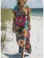 preiswerte Blumenkleider-Damen Maxikleid Strandkleid A-Linie Kleid Urlaub Lässig Urlaub Täglich Reguläre Passform Floral Grafik Kurzarm V-Ausschnitt Regenbogen Frühling Herbst