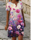 abordables Robe Fleurie-Robe Mini Femme Robe Décontractée Robe Formelle Vacances Quotidienne Régulière Imprimé Floral Manches Courtes Col Découpé Violet Été Printemps