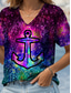 cheap Tie Dye&amp;Gradient tee-Women&#039;s Blouse Ombre Graphic Anchor Casual Short Sleeve V Neck Regular Tops Daily Going out Beach Wear Print Fuchsia Summer