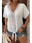 cheap Lace Tops-Women&#039;s Blouse Lace Tops Plain Stylish Short Sleeve V Neck Regular Tops Daily Going out Lace White Summer