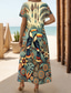 cheap Hawaiian Dress-Women&#039;s Maxi Dress Casual Dress Sundress A Line Dress Summer Dress Bohemia Vacation Vintage Vacation Daily Regular Fit Graphic Tropical Bohemian Short Sleeve V Neck Light Yellow Summer