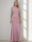 cheap Floor Length-A-Line Mother of the Bride Dress Elegant Vintage Simple V Neck Floor Length Beaded Lace Short Sleeve with Flared Hem