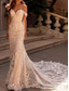 cheap Casual Wedding Dresses-Wedding Dresses Mermaid / Trumpet Off Shoulder Sleeveless Court Train Tulle Bridal Gowns With Solid Color