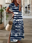 abordables Art &amp; Design Robes-Femmes Robe maxi Robe d&#039;Été Robe trapèze Vacances Occasionnel Sortir Plage Coupe régulière Fleuri Graphique Manche Courte Col en V Bleu Vert Printemps Automne