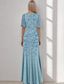 cheap Floor Length-A-Line Mother of the Bride Dress Elegant Vintage Simple V Neck Floor Length Beaded Lace Short Sleeve with Flared Hem