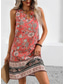 billiga Boho klänningar-Dam Mini klänning Solklänning Sommarklänning Semester Ledigt Semester Dagligen Normal Blommig Grafisk Stam Ärmlös Rund hals Orange Sommar