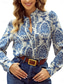 cheap Boho Tops-Women&#039;s Shirt Graphic Elegant Vintage Stylish Long Sleeve V Neck Regular Tops Daily Holiday Going out Buttons Blue Summer Spring