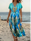 preiswerte Boho Kleider-Damen Maxikleid Sommerkleid A Linie Kleid Urlaub Lässig Täglich Normale Passform Grafik Stammes Kurzarm V Ausschnitt Blau Sommer