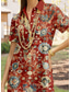 tanie Sukienka boho-Damskie Sukienka midi Sukienka A line Urlop Codzienny Codzienny Randka Regularny Graficzny Geometryczny Krótki rękaw Kołnierzyk koszuli Wino Lato