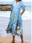 cheap Floral Dress-Women&#039;s Midi Dress Shift Dress Summer Dress Vacation Casual Vacation Daily Regular Fit Floral Graphic Short Sleeve Notched Neck Blue Summer