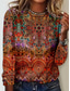 cheap Boho tee-Women&#039;s T Shirt Floral Tribal Fashion Modern Long Sleeve Crew Neck Regular Tops Daily Print Orange Brown Gray Summer