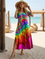preiswerte Kunst &amp; Design Kleider-Damen Midikleid Sommerkleid A Linie Kleid Urlaub Lässig Boho Schmetterling Urlaub Ausgehen Normale Passform Blumen Grafik Regenbogen Kurzarm Rundhalsausschnitt Violett Purpur Regenbogen Sommer