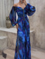 cheap Elegant Floral Dresses-Women&#039;s Long Dress Maxi Dress Party Dress Ruched Dress Fashion Party Evening Party Regular Fit Flower Long Sleeve V Neck Yellow Wine Blue Green Summer