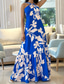 preiswerte Elegante Blumenkleider-Damen kleid lang Cocktailkleid Neckholder-Kleid Elegant Modisch Tee-Party Ausgehen Wochenende Regular Fit Blume Ärmellos Halfterhals Blau Sommer