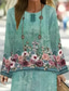 abordables Ensembles-Ensemble 2 pièces Femme Basique Néon  Lumineux Chemise Blouse Lin semblable Manches 3/4 Col en V Imprimé floral Décontracté Vert Été Coupe régulière