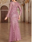 cheap Under $129.99-Dress Mother of the Bride Dress Elegant Party Crew Neck Floor Length Polyester Long Sleeve with Embroidery